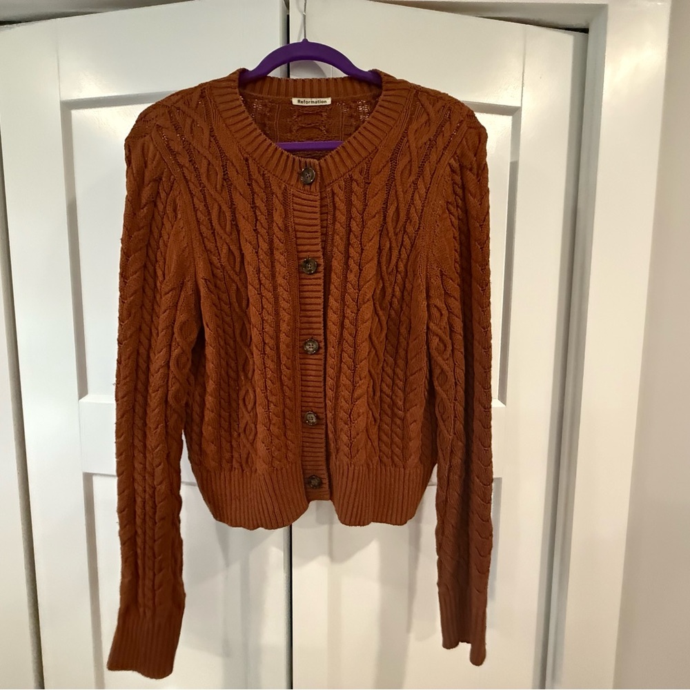 Reformation Rust Cable Knit Cardigan